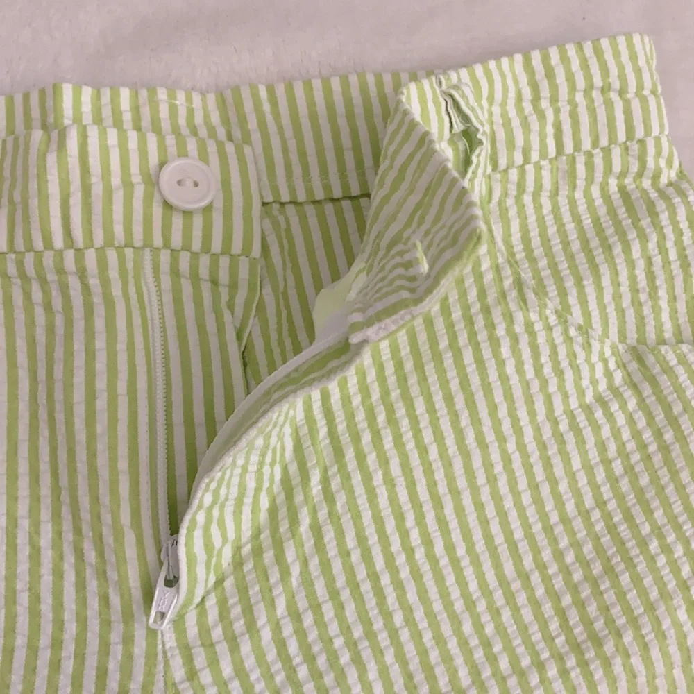{VTG} Rags Land | 90s Seersucker Stripe Cotton Shorts Made in USA Green/White 7 - Picture 5 of 12